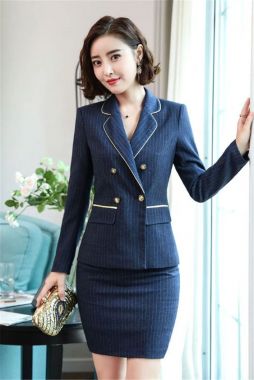 Bộ Đồng Phục Vest Công Sở Nữ Cao Cấp Xanh Sọc