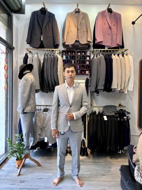 Vest Nam Xám Caro Nhạt