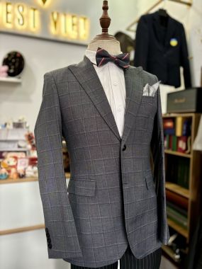 Vest Nam Xám Caro Đậm