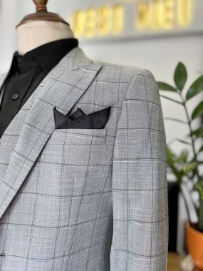 Vest Nam Xám Caro Nhạt