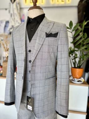 Vest Nam Xám Caro Nhạt